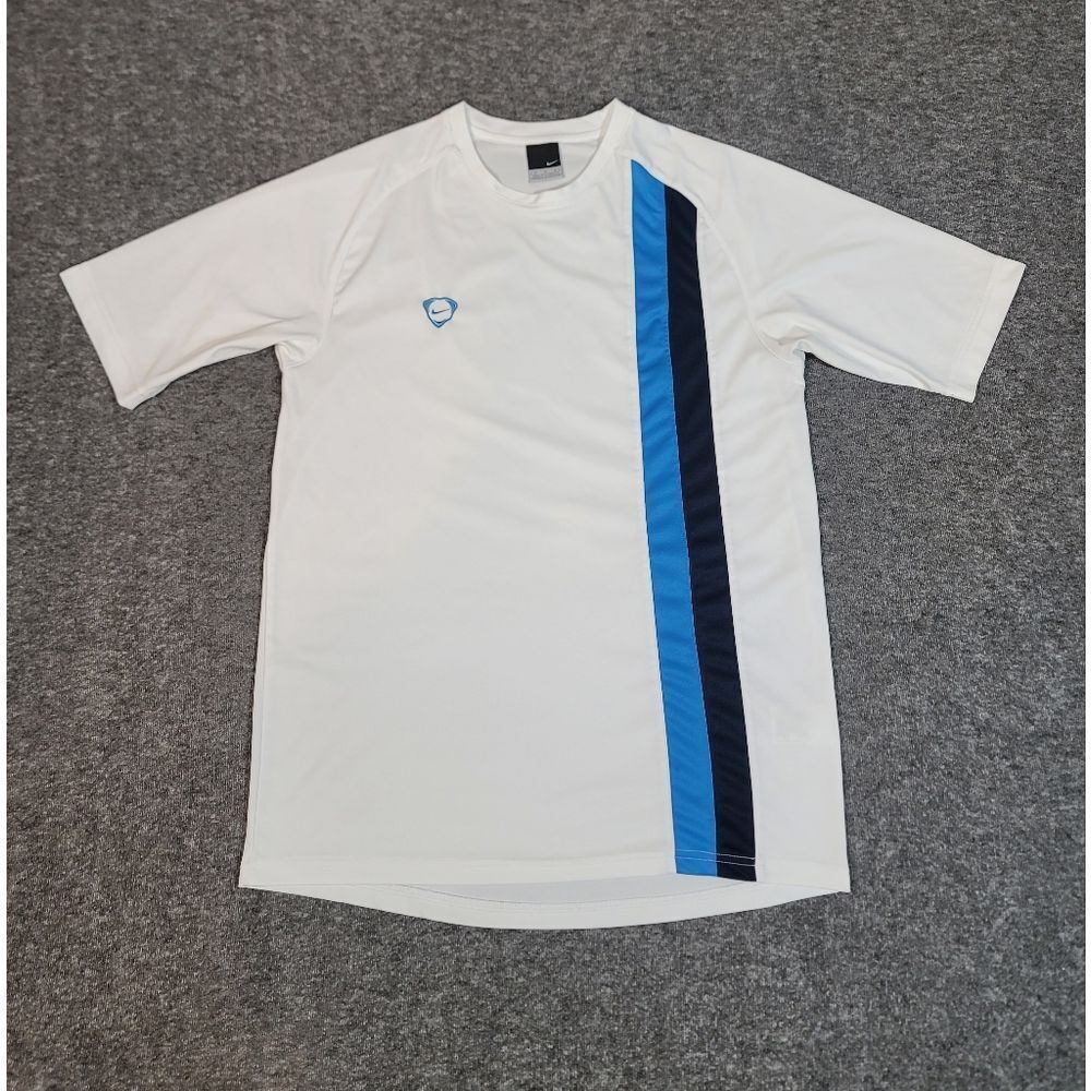 Vtg Nike Tiempo Y2K Mens Soccer Tennis Jersey Size M Blue White Black Colorblock